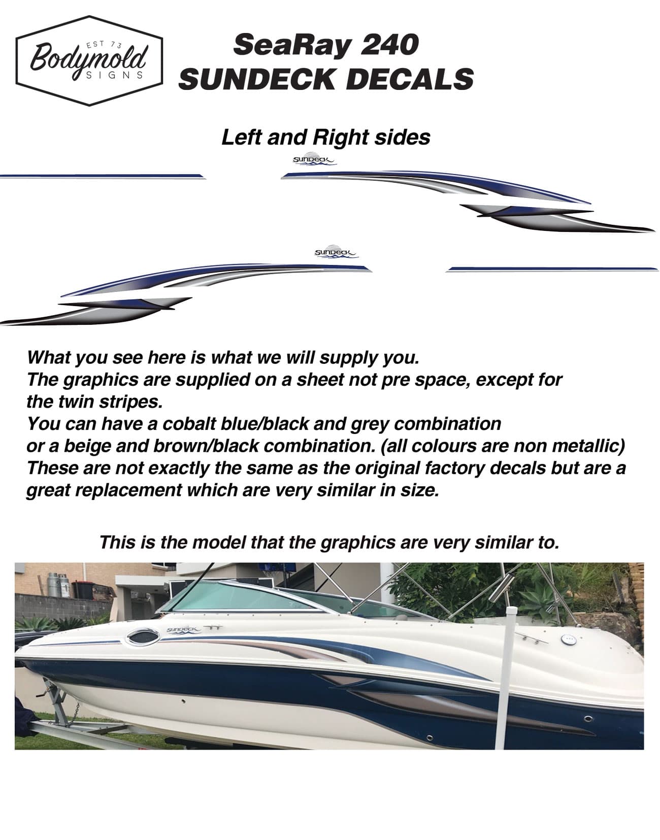 SeaRay 240 Sundeck Graphic Kit – Premium Reproduction Decals