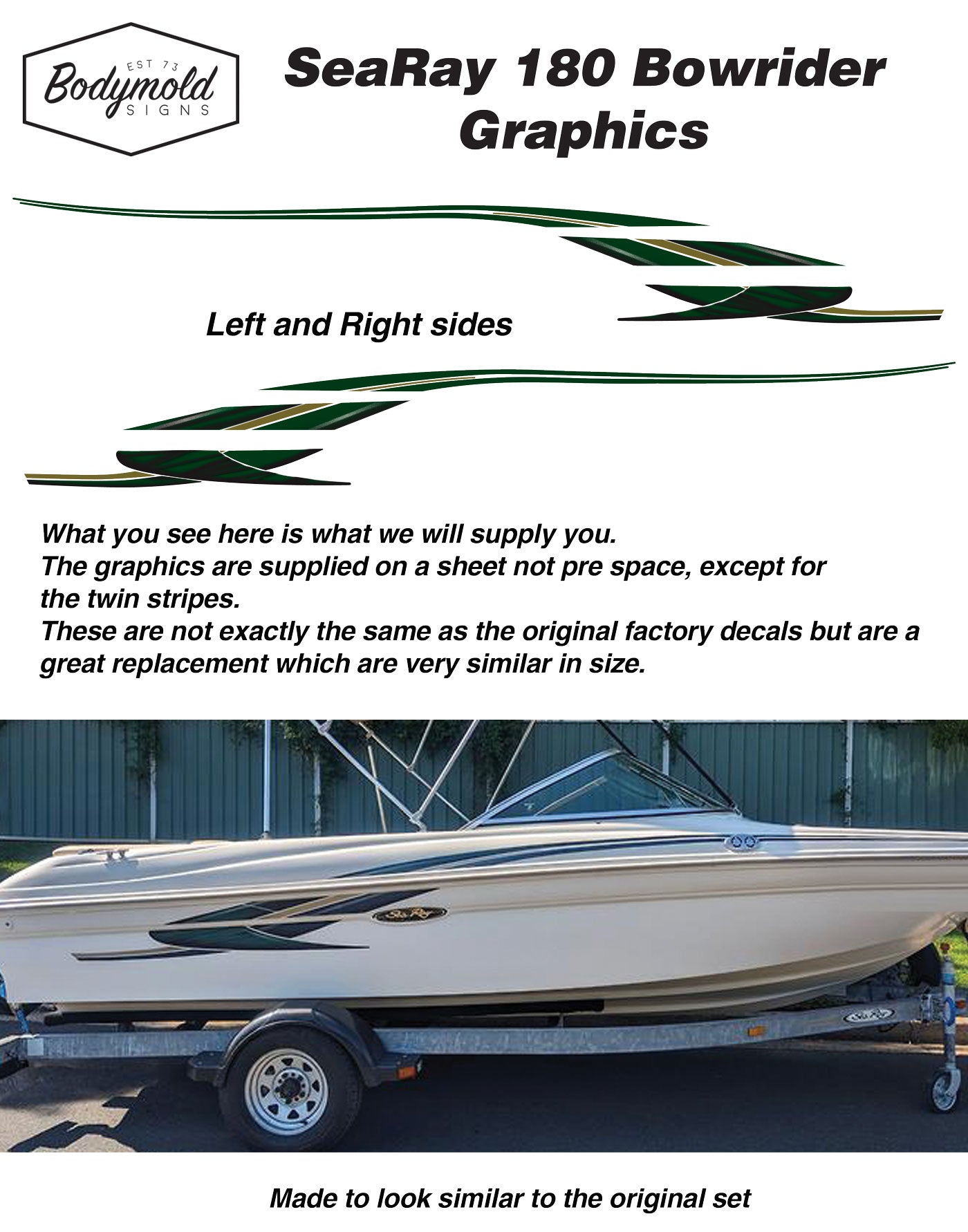 SeaRay 180 Bowrider Vinyl Decal Kit | OEM-Style Boat Graphics