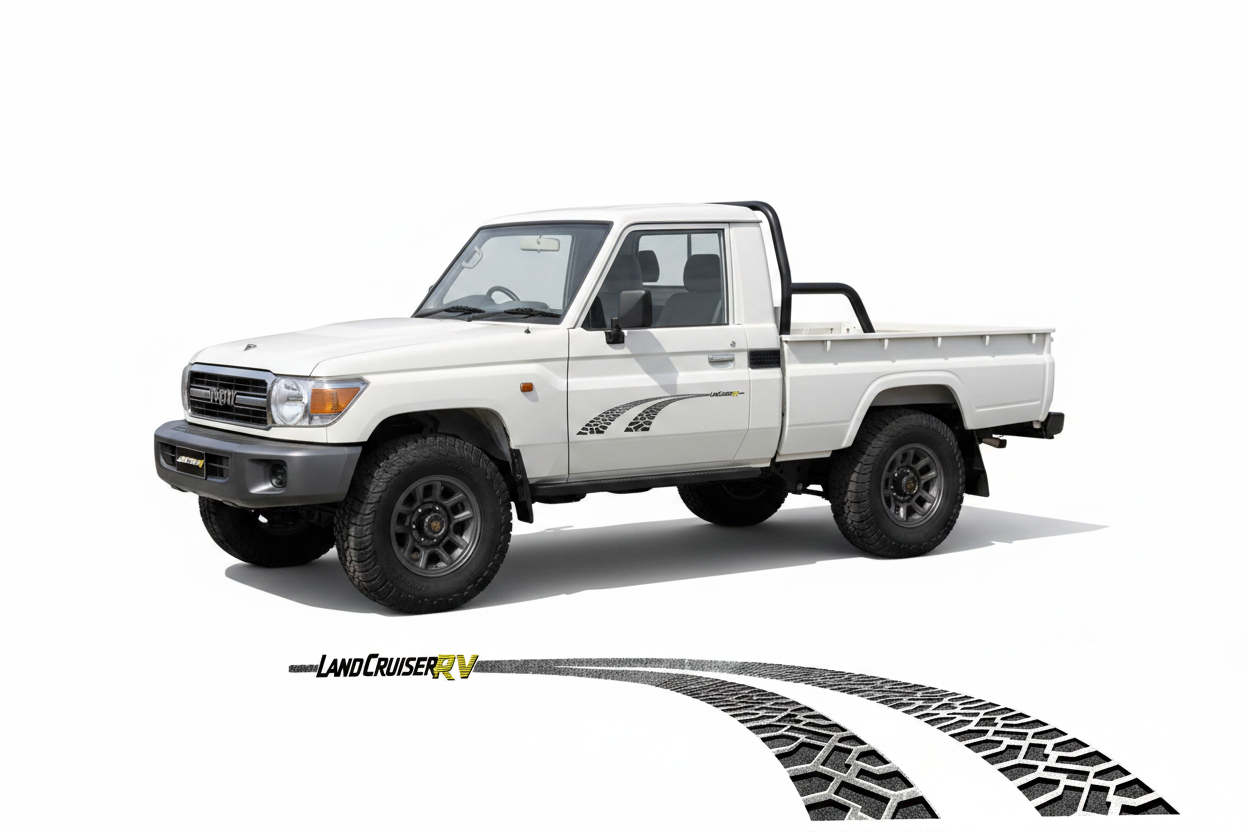 79 Series Ute Angled View with Tyre Track Decals