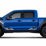 Ford F-150 Raptor Camo Decal Kit - Blue truck with military camo graphics on front guards and rear bed sides