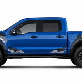 Ford F-150 Raptor Camo Decal Kit - Blue truck with military camo graphics on front guards and rear bed sides
