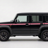 Black five-door Jimny with deep rose, pink and blush side stripes