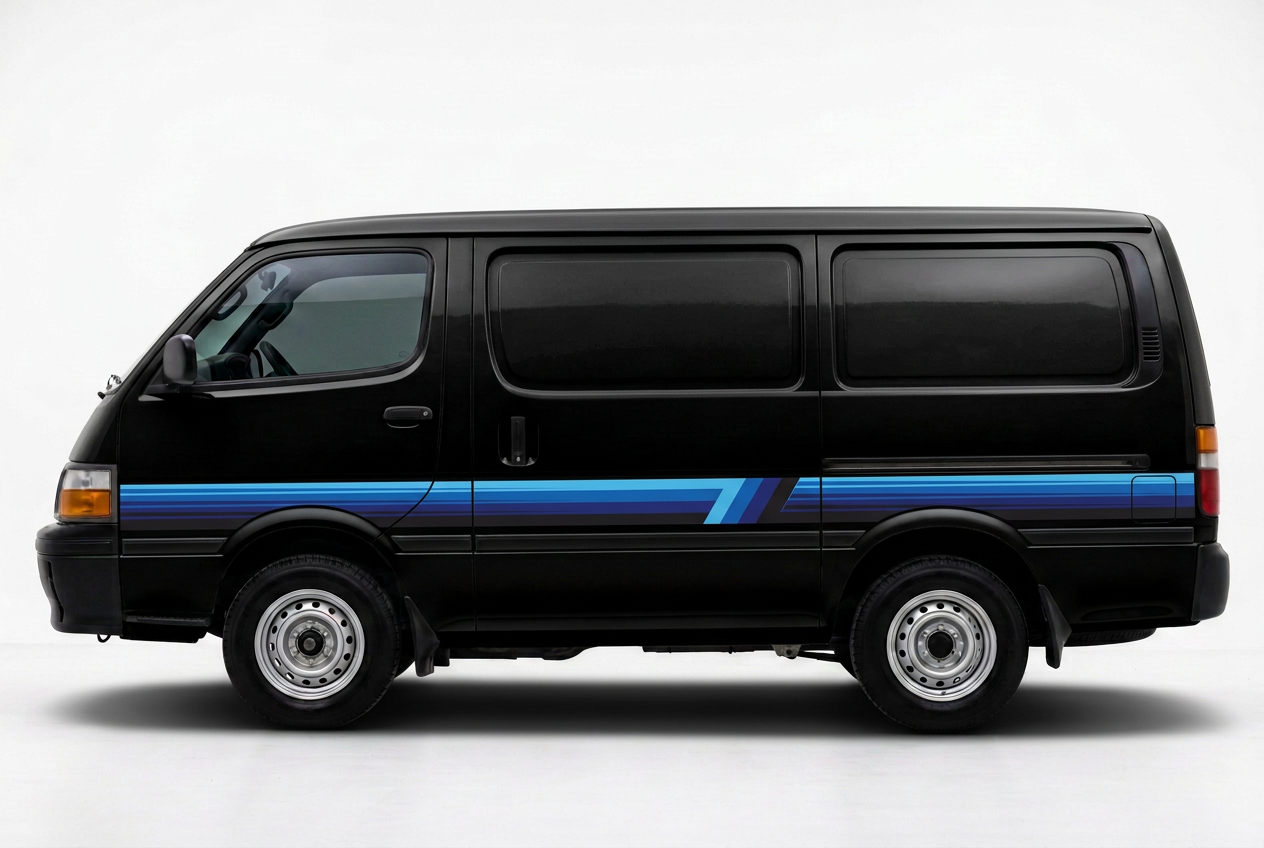 Black HiAce with blue Palm Beach stripes