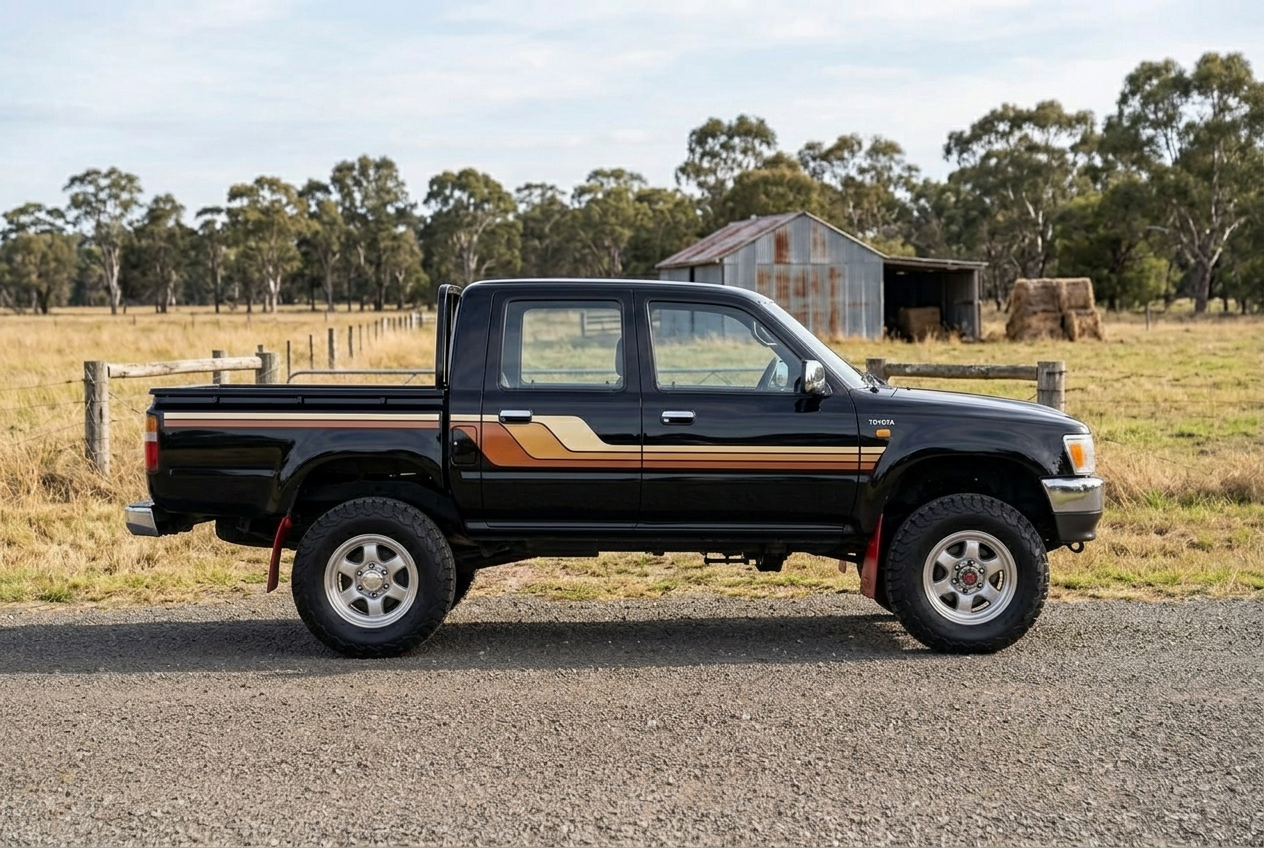 Black Hilux with an Australian farm background