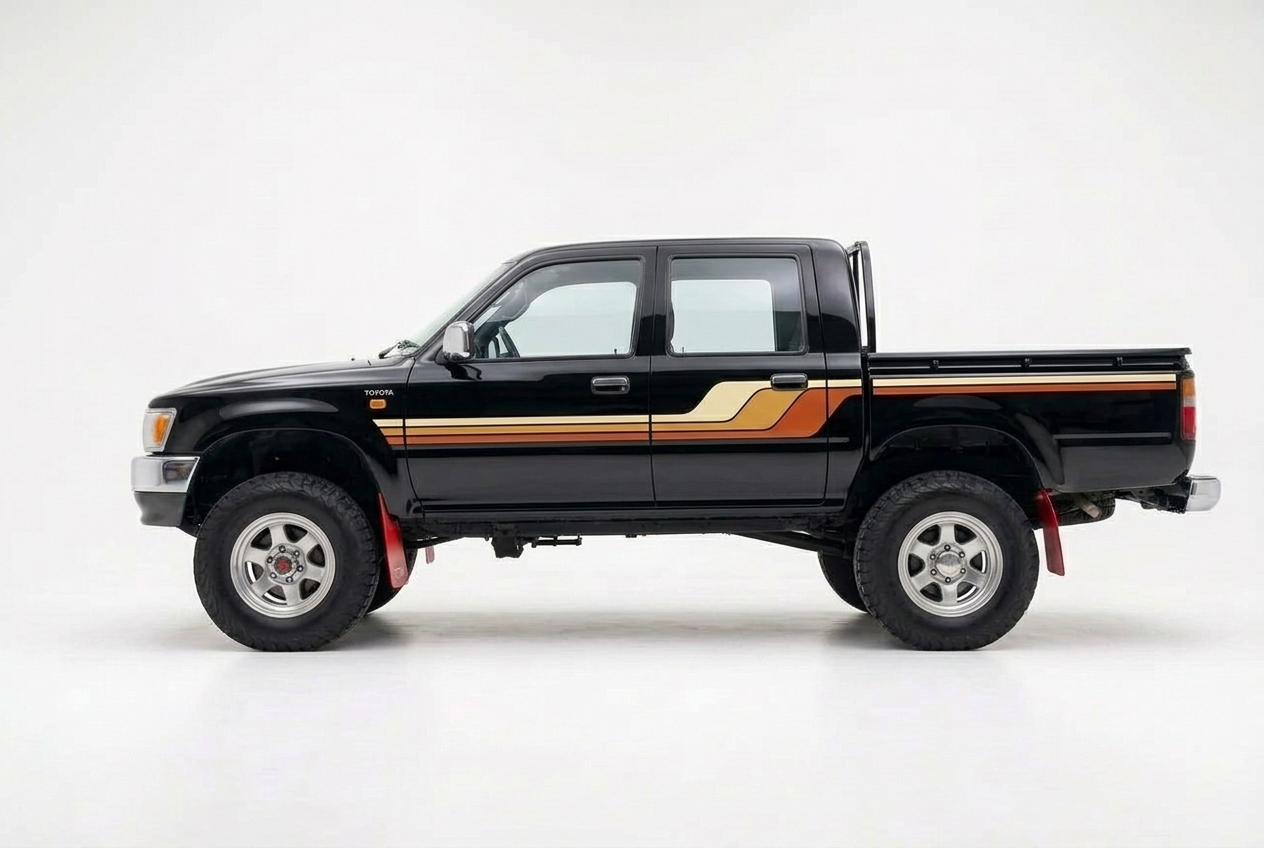 Black Hilux with copper gold and ivory stripes