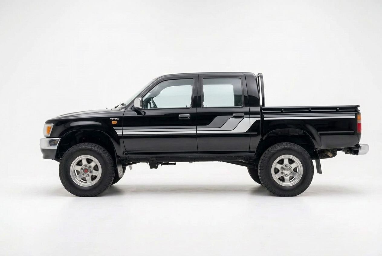 Black Hilux with graphite silver and pearl white stripes