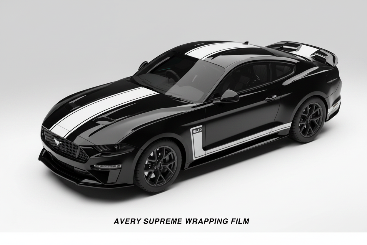 Black R-SPEC Mustang White Stripes