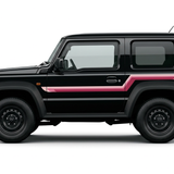 Black Suzuki Jimny with pink GOLDIE stripes