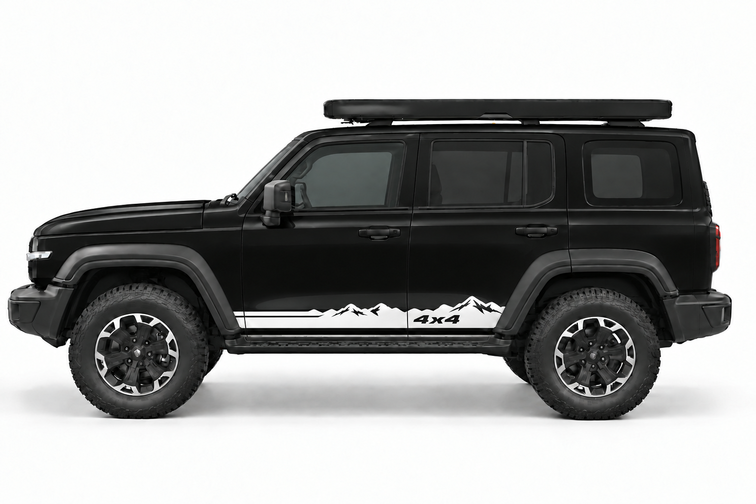 Black Tank 300 with a white mountain sill stripe and 4x4 wording