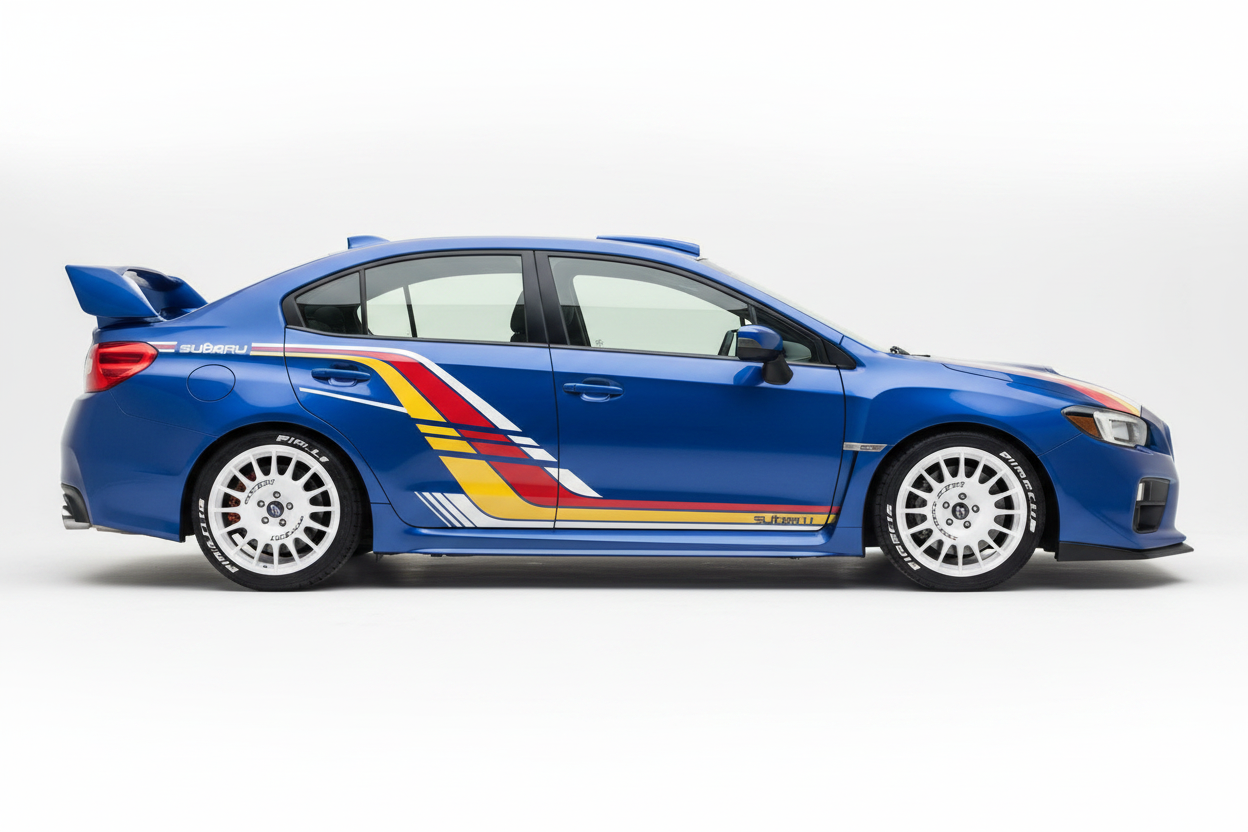 Blue Rally Car on White Background