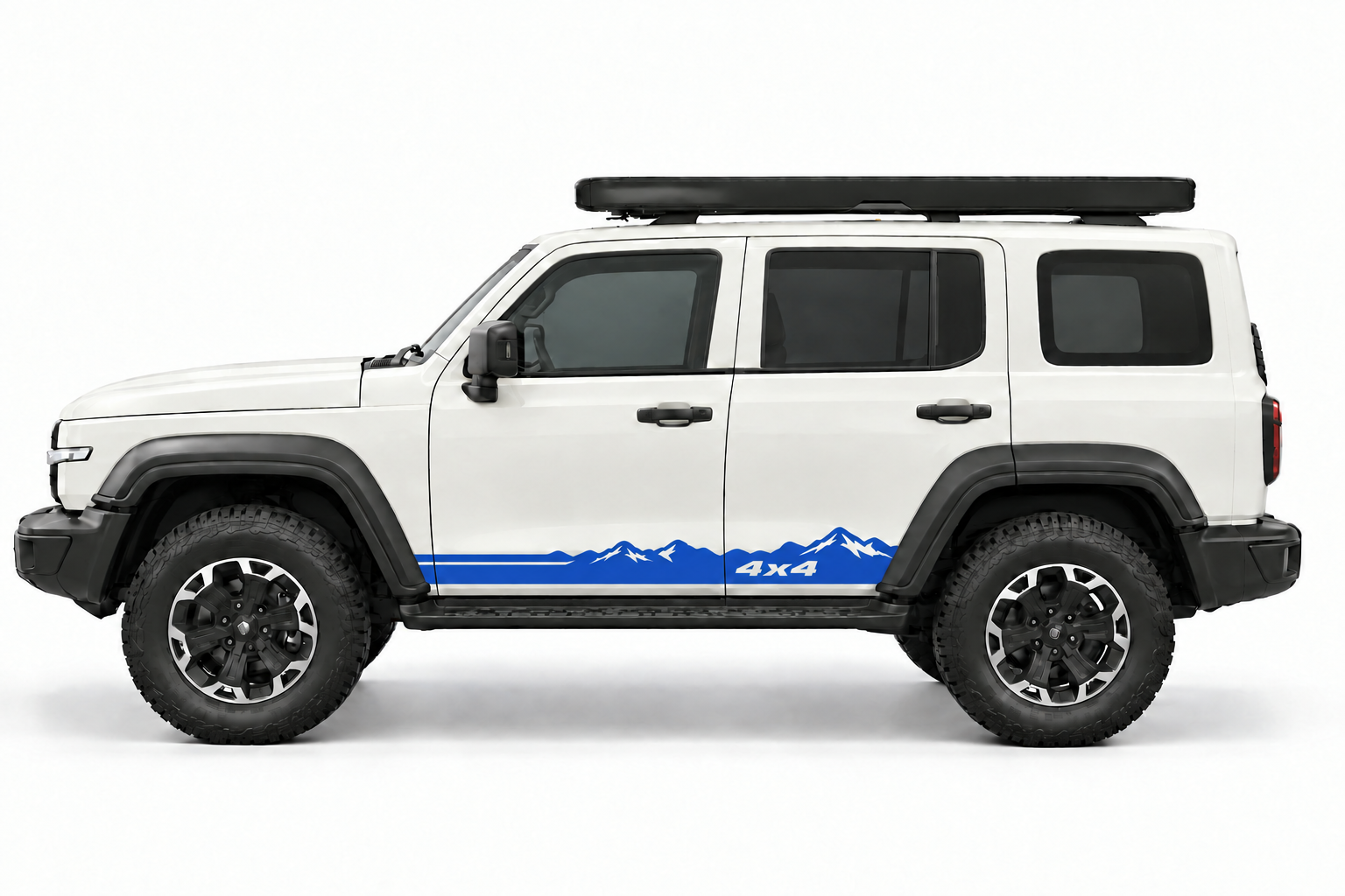 Blue sill stripe with mountain skyline and 4x4 wording