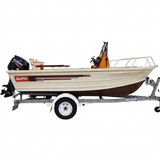 Clean product image of the Quintrex boat with red and dark stripe kit on a pure white background