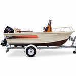 Clean product image of the Quintrex boat with the new stripe kit on a pure white background