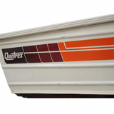 Close-up of the stripe kit and Quintrex badge on the hull