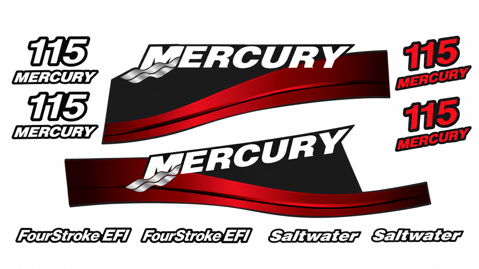 Mercury 115hp red decal kit with red and white numbers