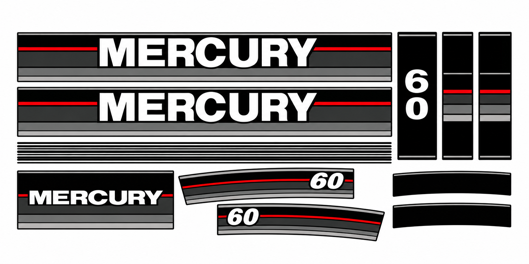 Mercury 1990 60hp replacement decal set