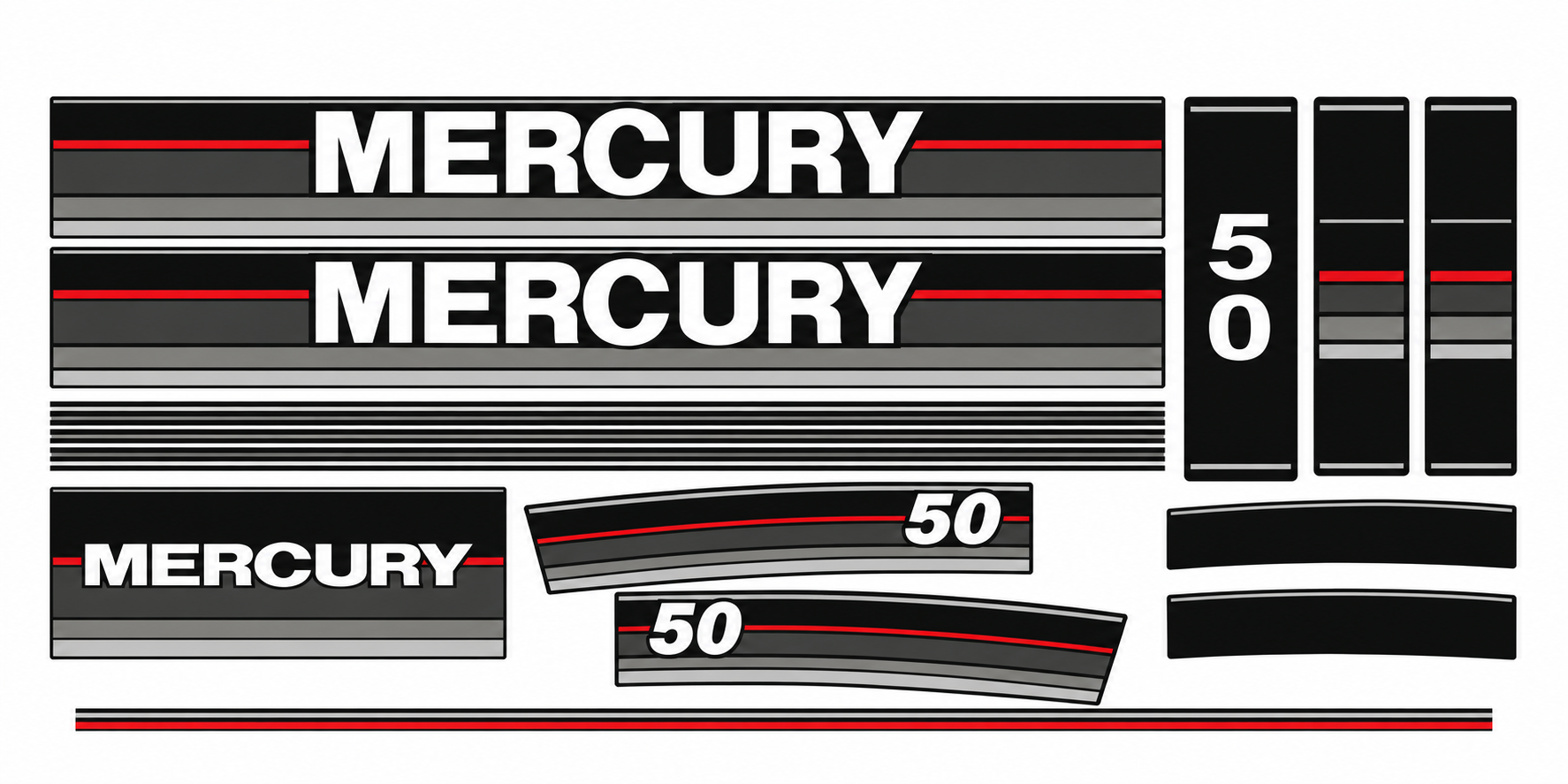 Mercury 1990 50hp replacement decal set