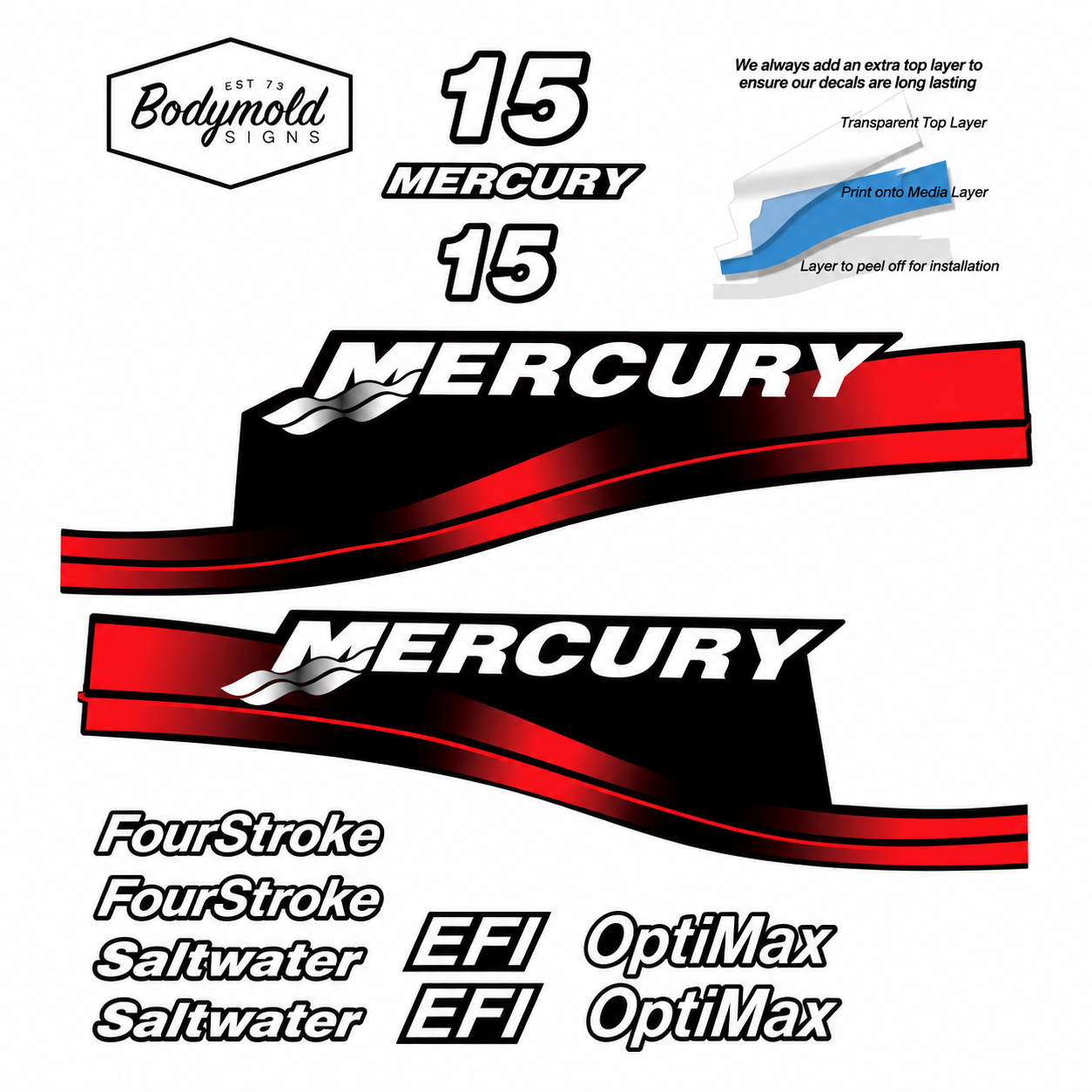 Mercury 15hp red four stroke decal kit