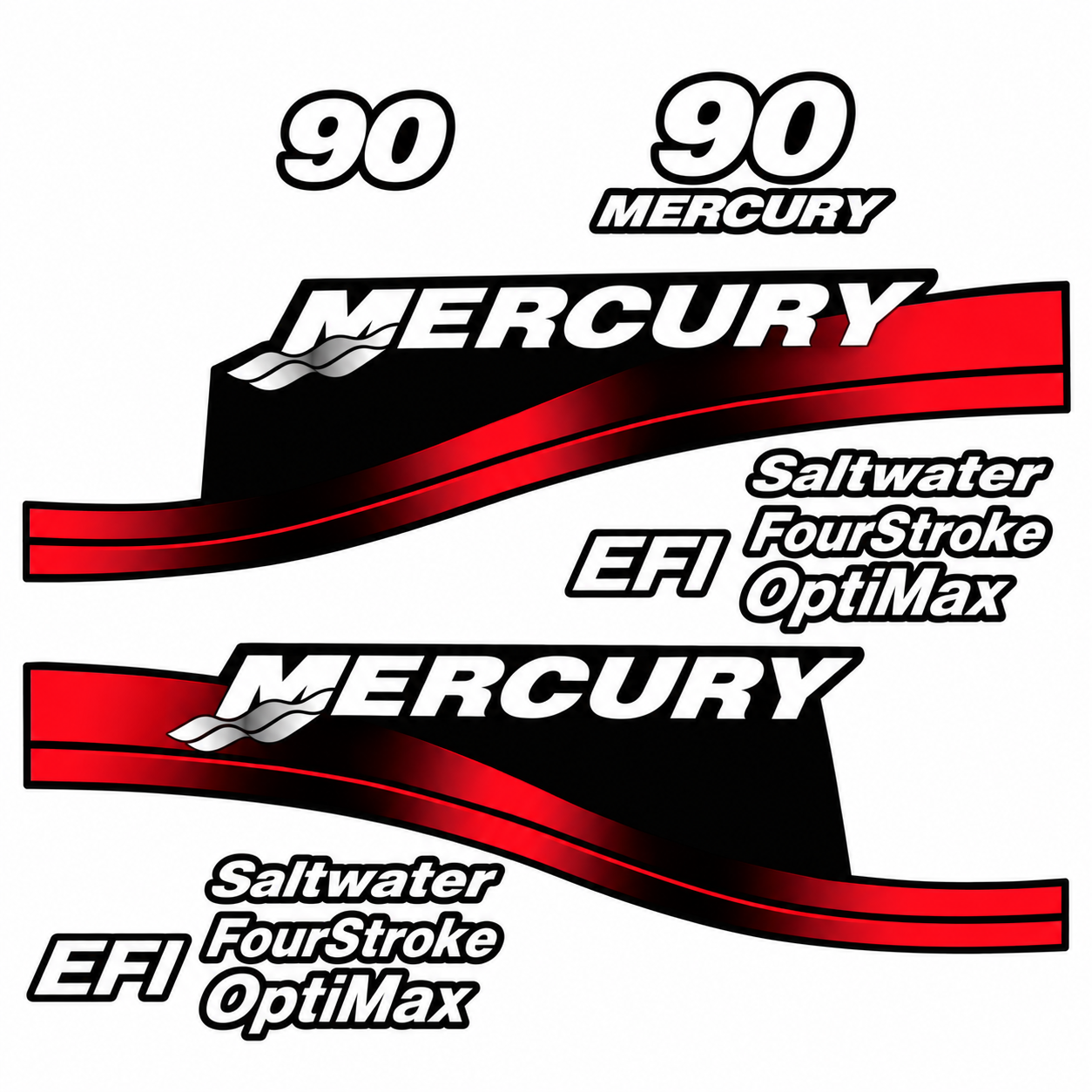Mercury 90hp red EFI Saltwater and Four Stroke sticker set