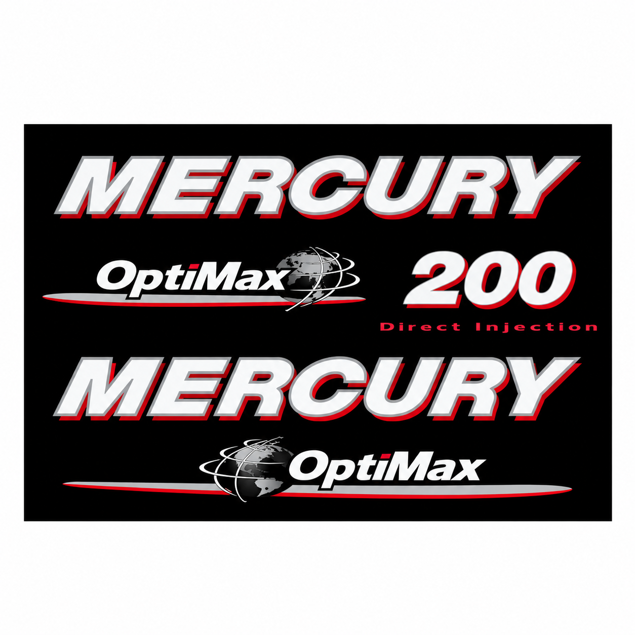 Mercury Optimax 200hp 2008 onwards decal kit