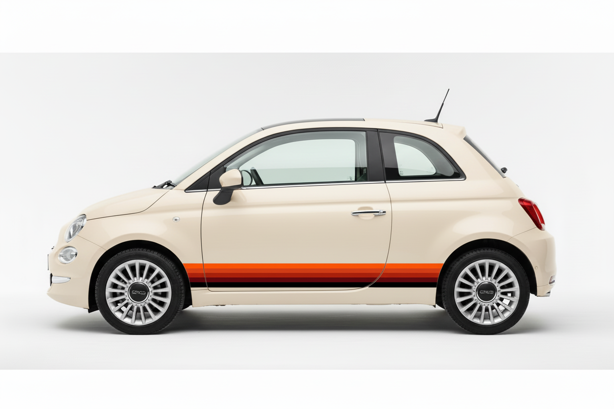 Fiat 500 Beige - Orange Sill Stripes