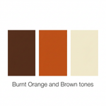 Colour swatch labelled Burnt Orange and Brown tones showing chocolate brown, burnt orange, and cream panels