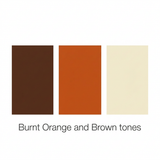 Colour swatch labelled Burnt Orange and Brown tones showing chocolate brown, burnt orange, and cream panels