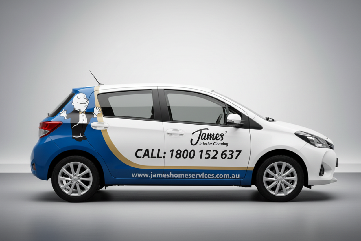 James' Interior Cleaning signage on Toyota Yaris