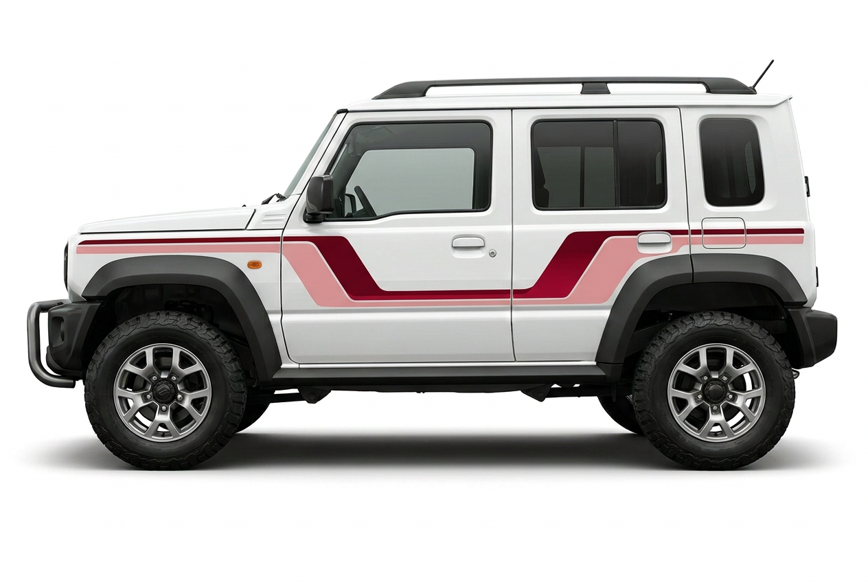 Jimny in red and rose stripe colours