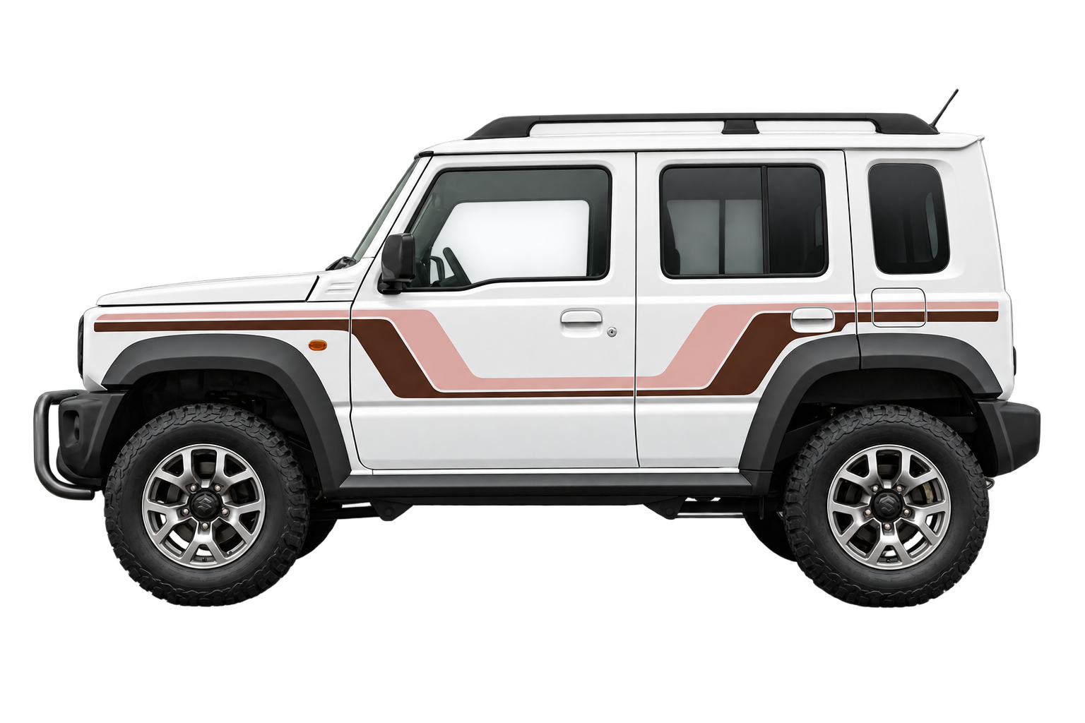 Left-facing brown-and-pink Jimny with a transparent background