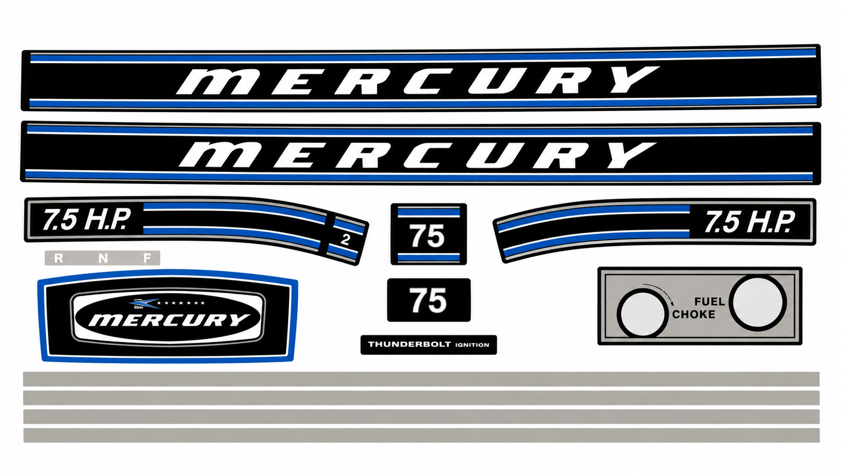 1972 Mercury 7.5hp replacement decal kit
