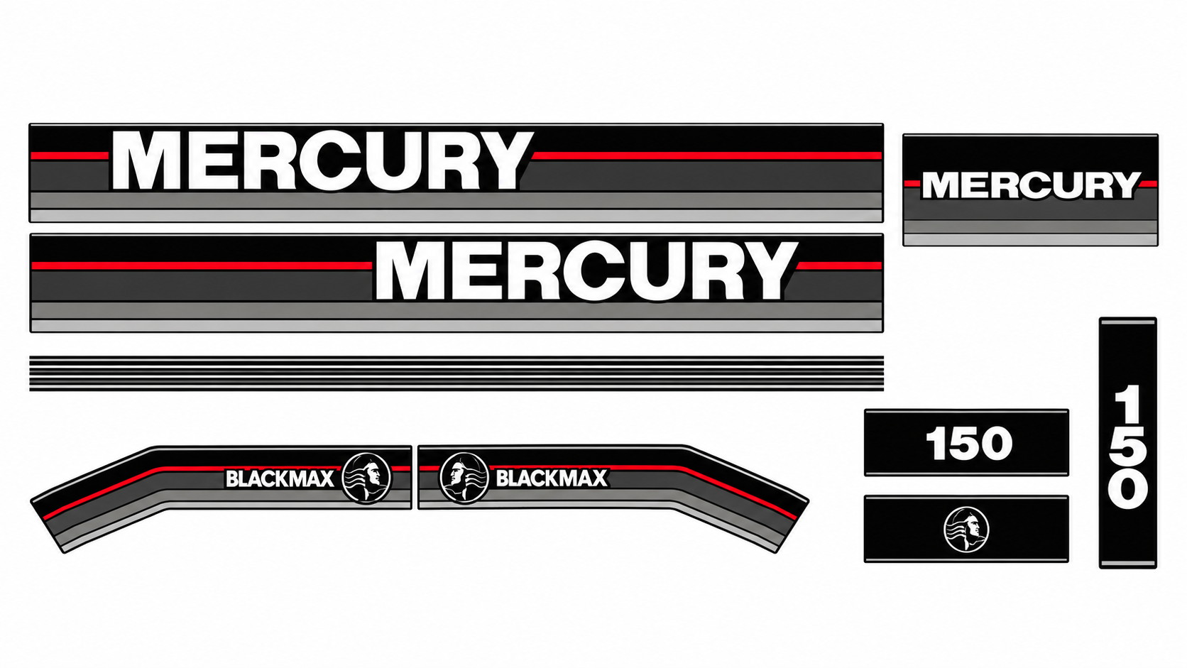 1990 Mercury 150hp Black Max replacement decal kit