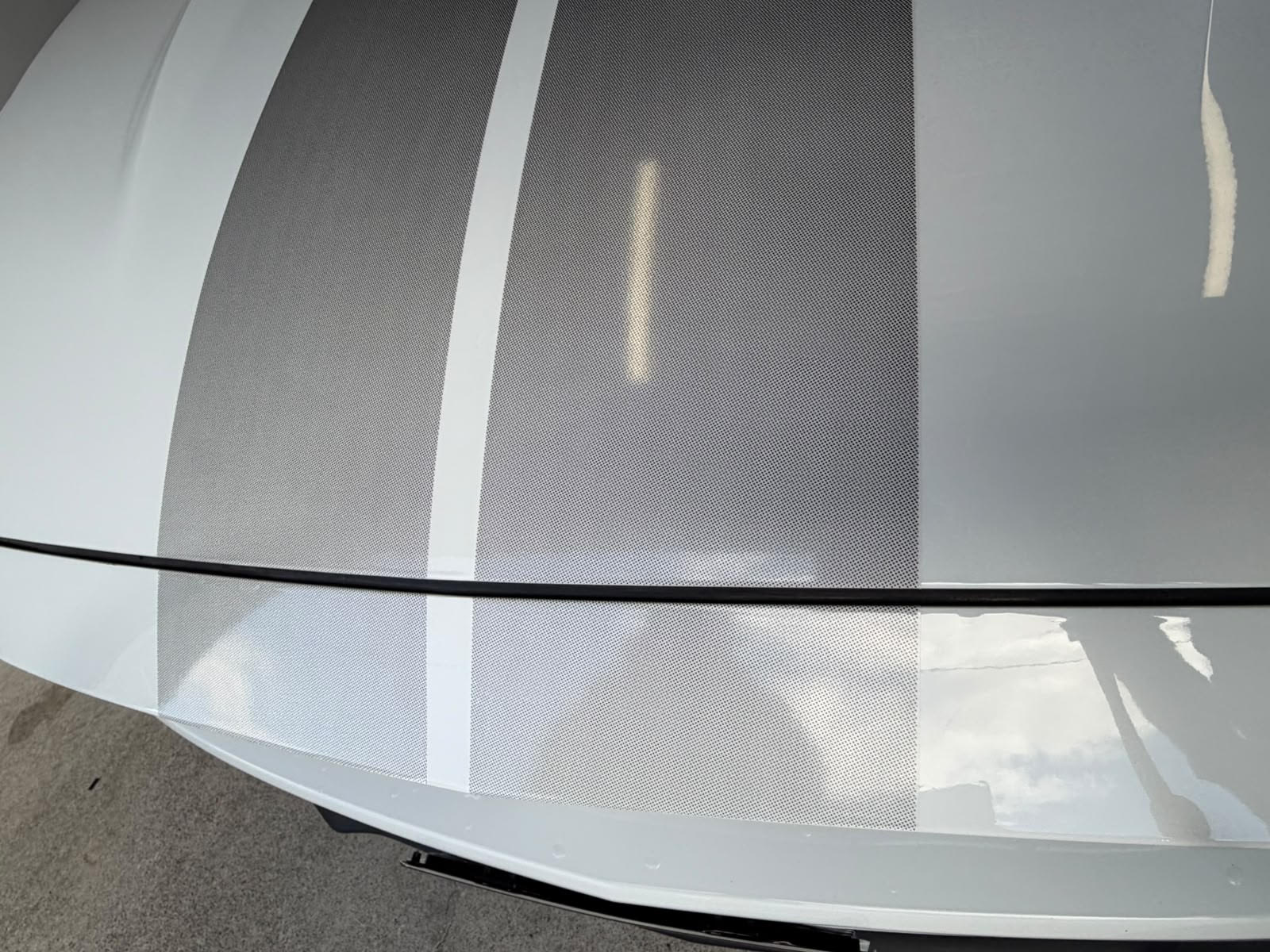 Close-up of fine dot fade finish on the completed Mustang stripe kit