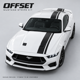 OFFSET Mustang stripe kit — AI-generated satin black design preview; fitment to be confirmed
