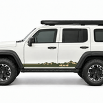 Olive green sill stripe with sand tan mountain graphic and 4x4 wording