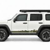 Olive green sill stripe with sand tan mountain graphic and 4x4 wording
