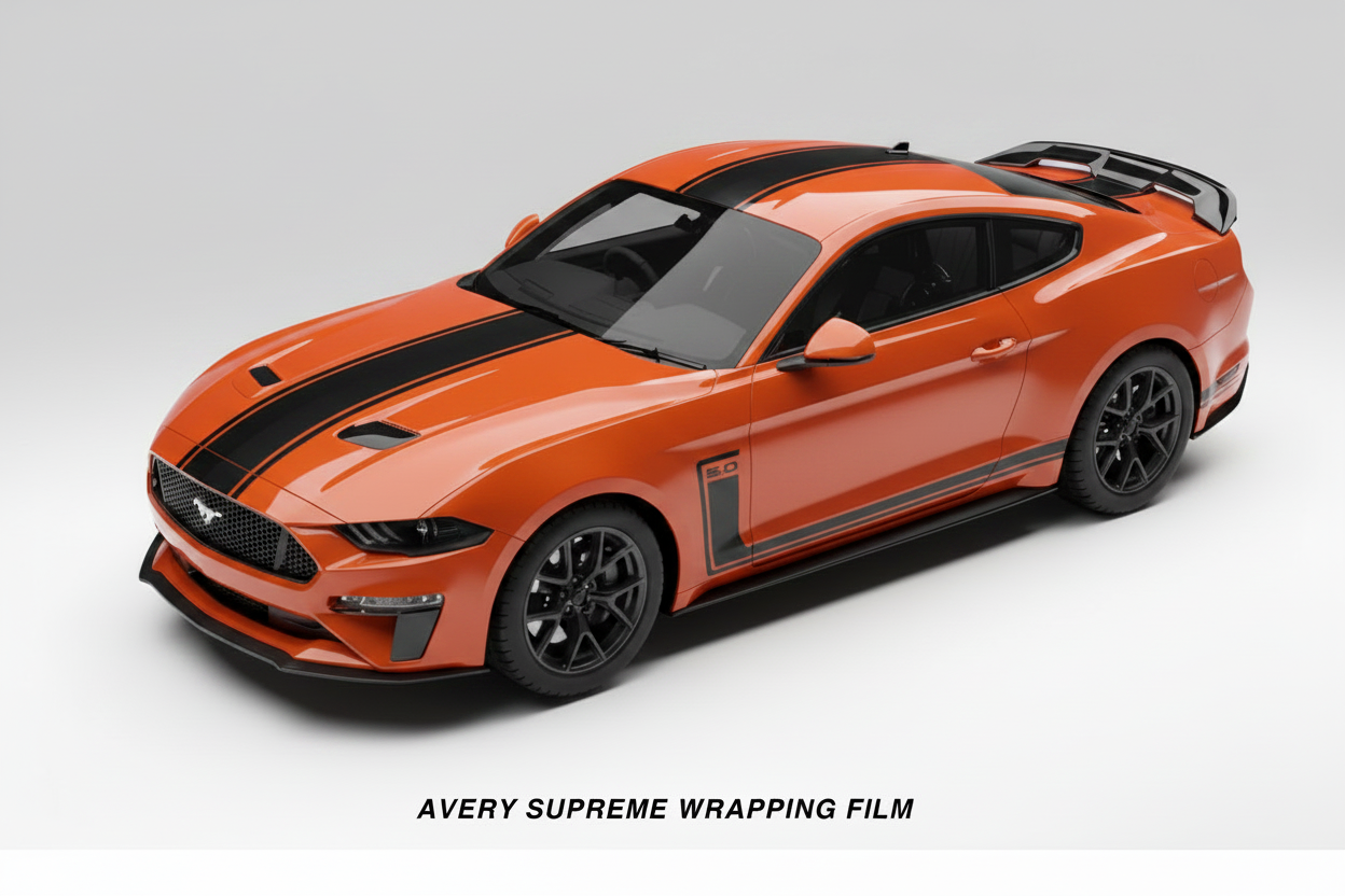 Orange R-SPEC Mustang Matte Black Stripes