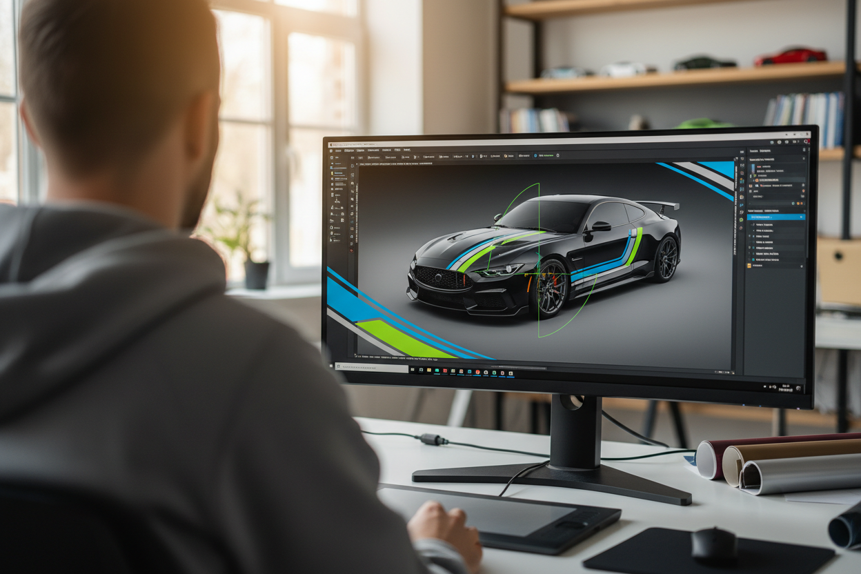 Over-the-shoulder car wrap design