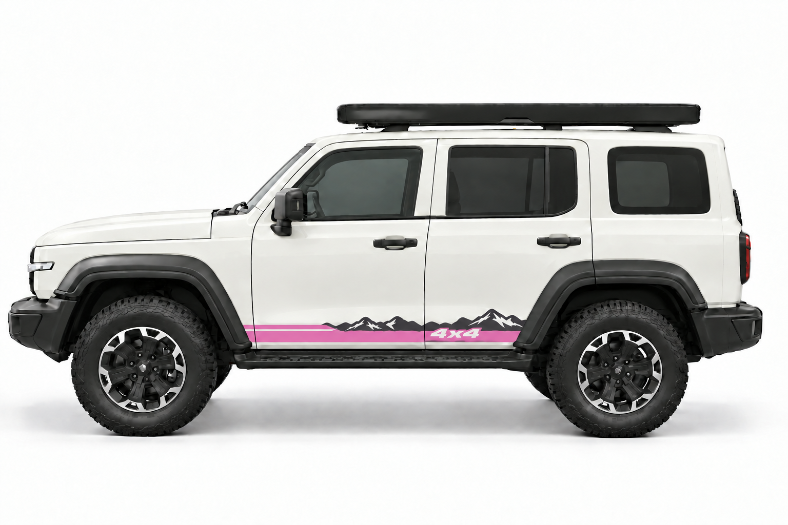 Pink sill stripe with mountain skyline and 4x4 wording