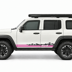 Pink sill stripe with mountain skyline and 4x4 wording