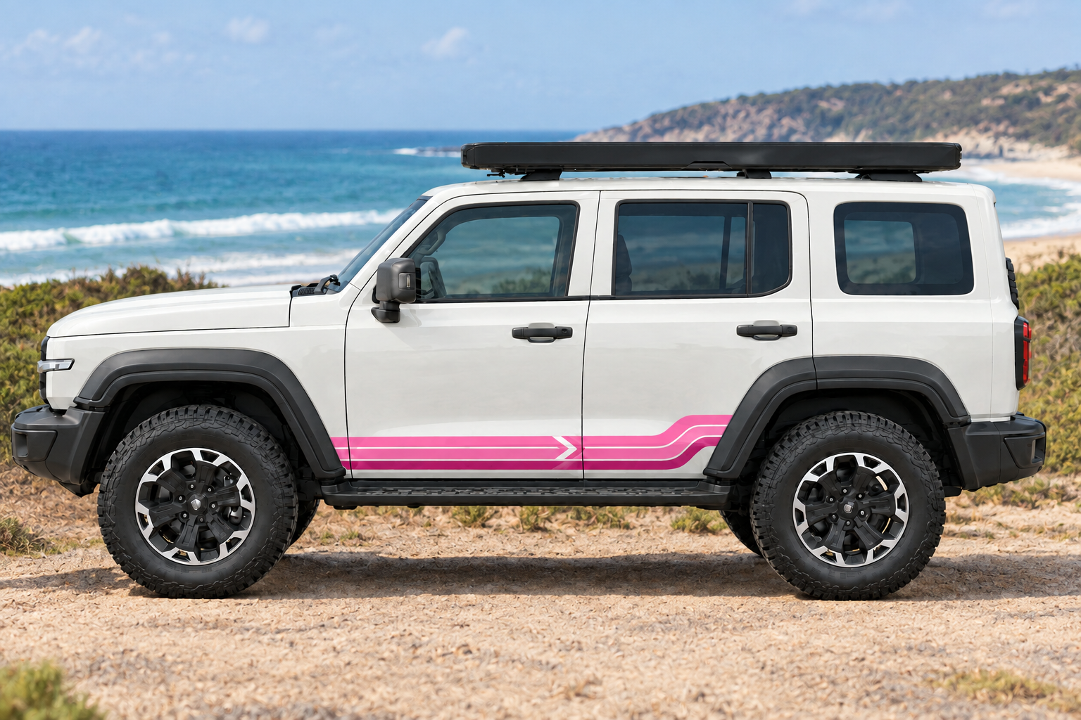 Pink stripe Tank 300 in a coastal Australian setting