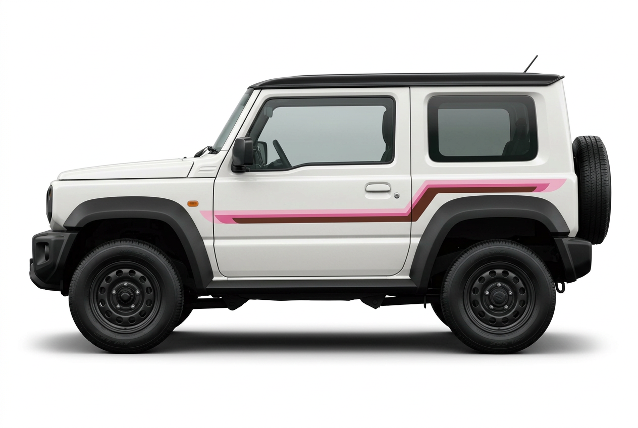 Realistic Jimny with GOLDIE pink-and-brown stripes