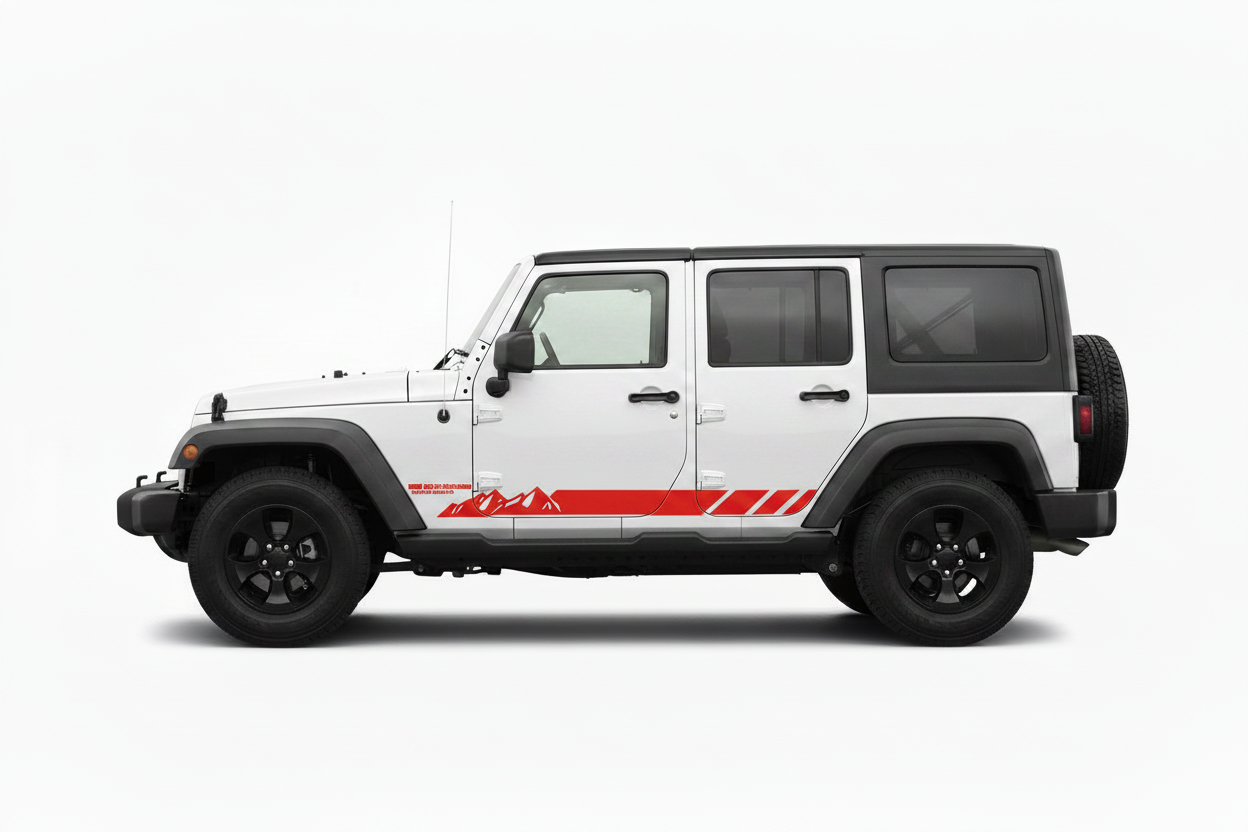Red Mountain Stripe on White Jeep