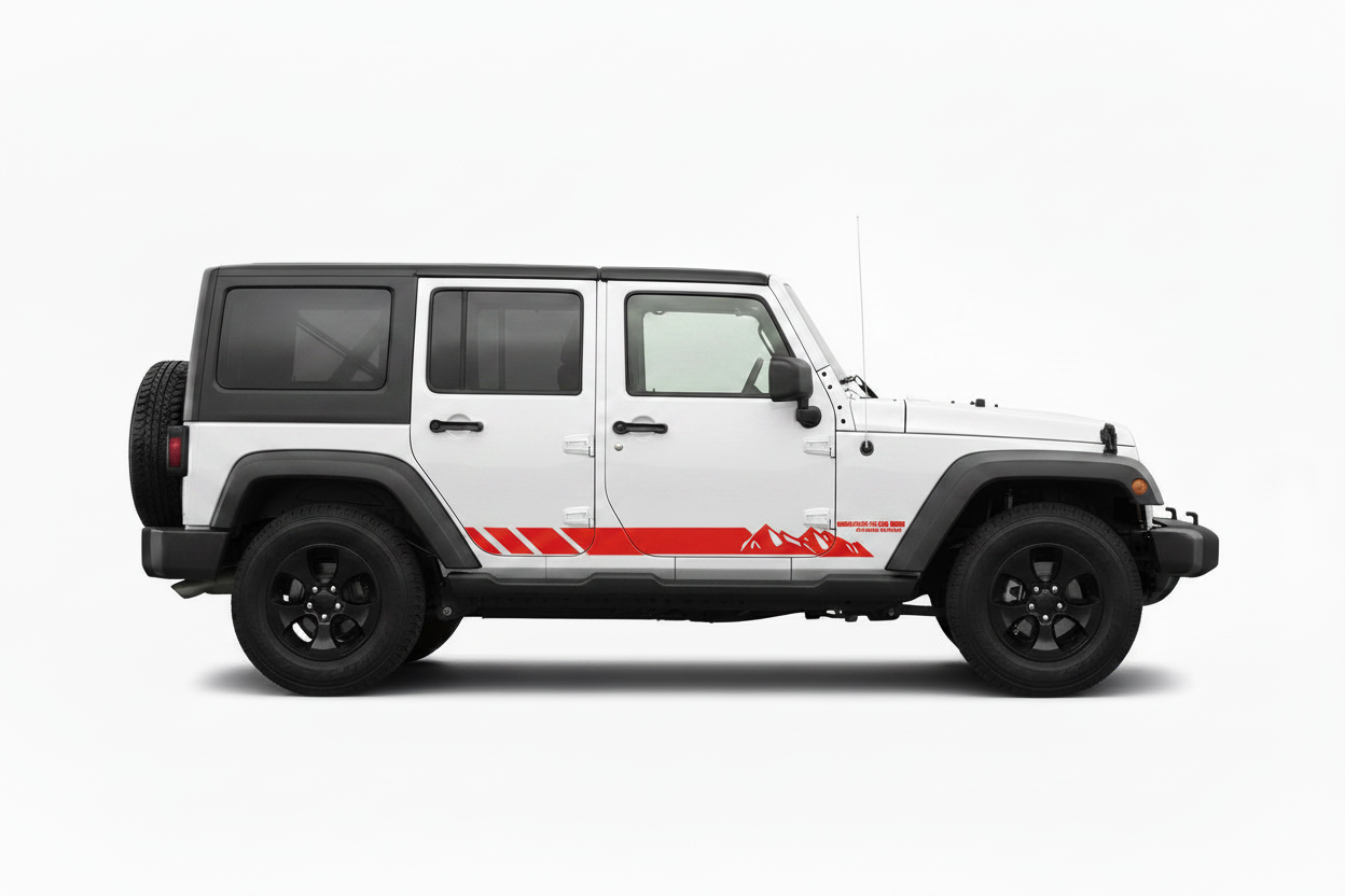 Red Mountain Stripe on White Jeep