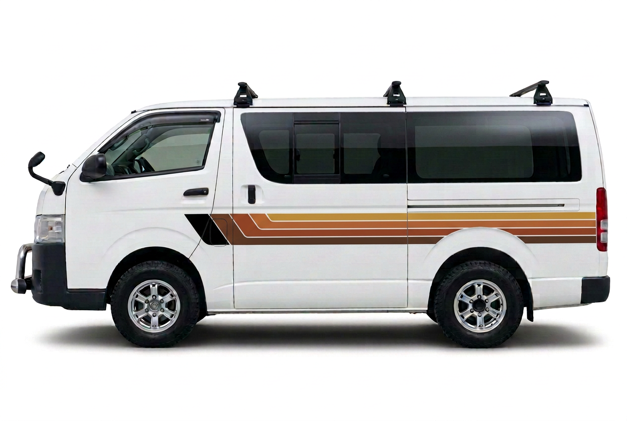 Solid earth-toned stripes on white HiAce