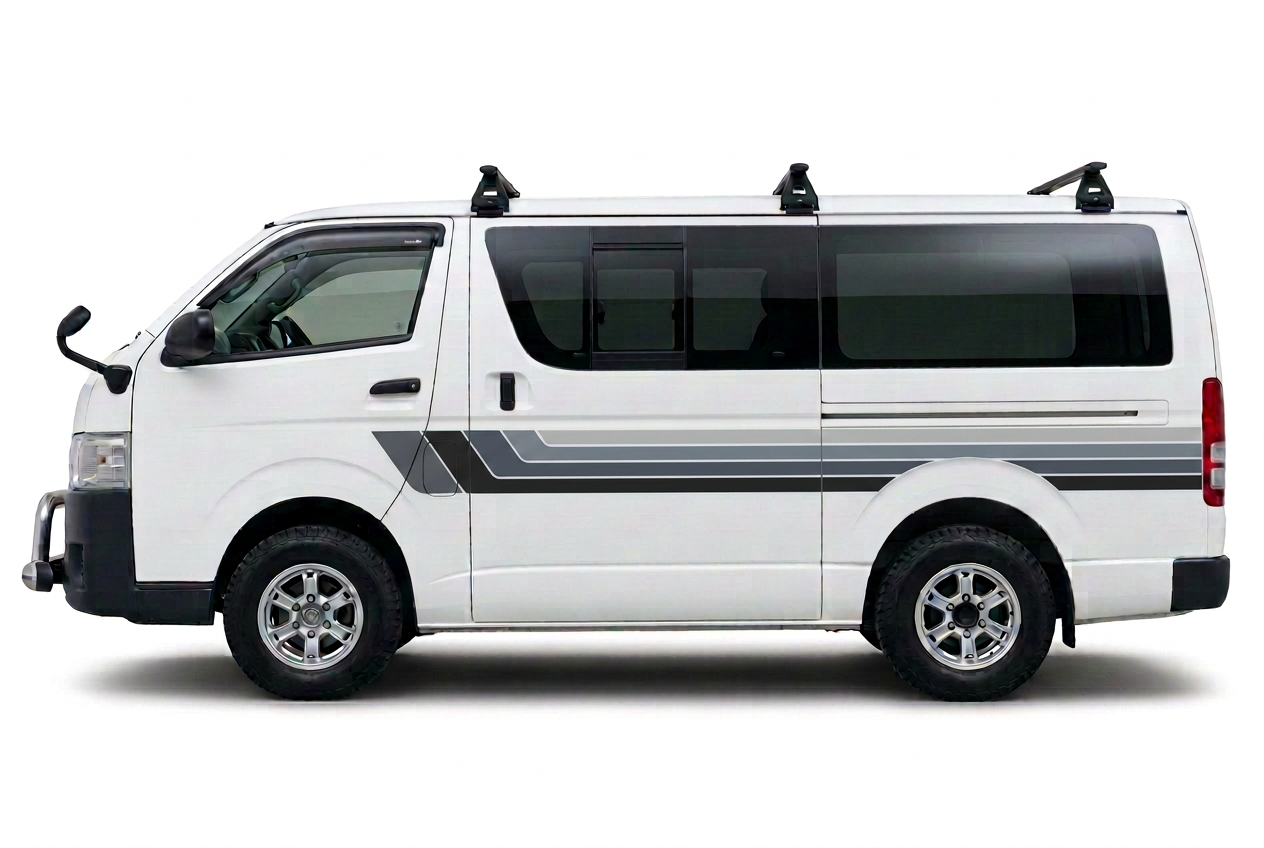 Solid grey stripes on white HiAce
