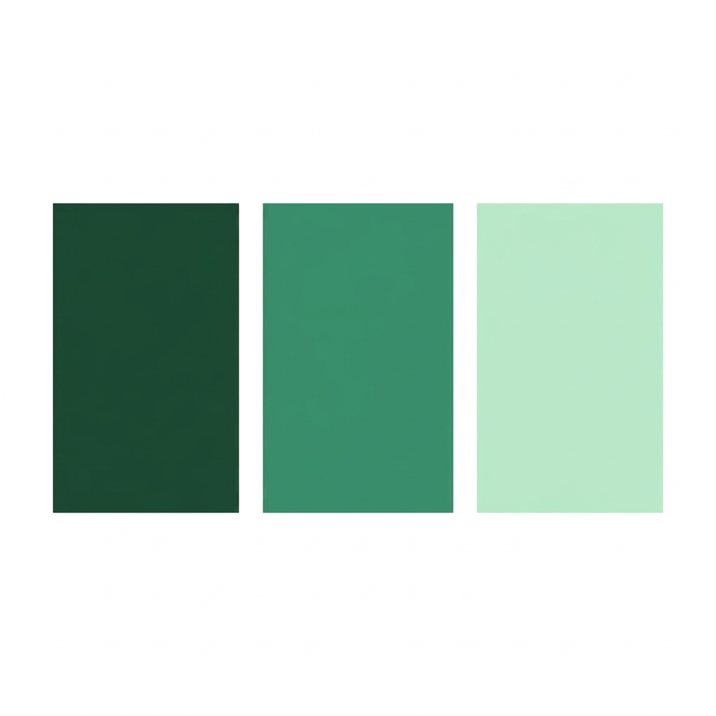 Square swatch in green tones: dark green, mid green, and mint