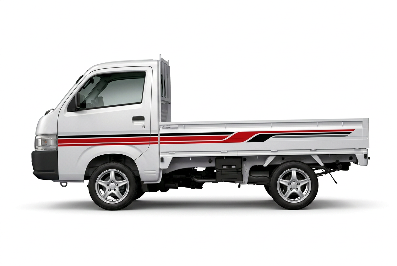 Suzuki Carry with red and black side stripes and mag wheels