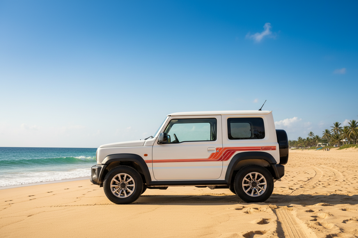 Suzuki Jimny Orange Red Stripes Beach