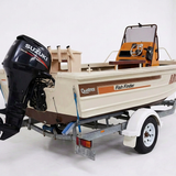 Three-quarter stern view with black Fish Finder lettering